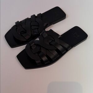 Marc Fisher LTD Black Woven Leather Slide Sandals  7.5